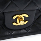 Chanel Quilted 25 Double Flap Chain Shoulder Bag Black Lambskin Gold — view 6