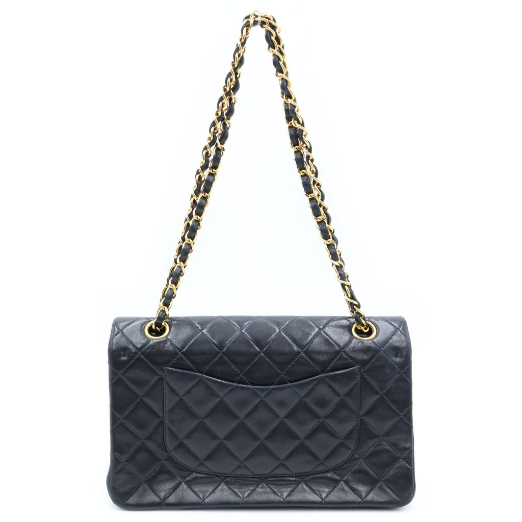 Chanel Quilted 25 Double Flap Chain Shoulder Bag Black Lambskin Gold — view 2