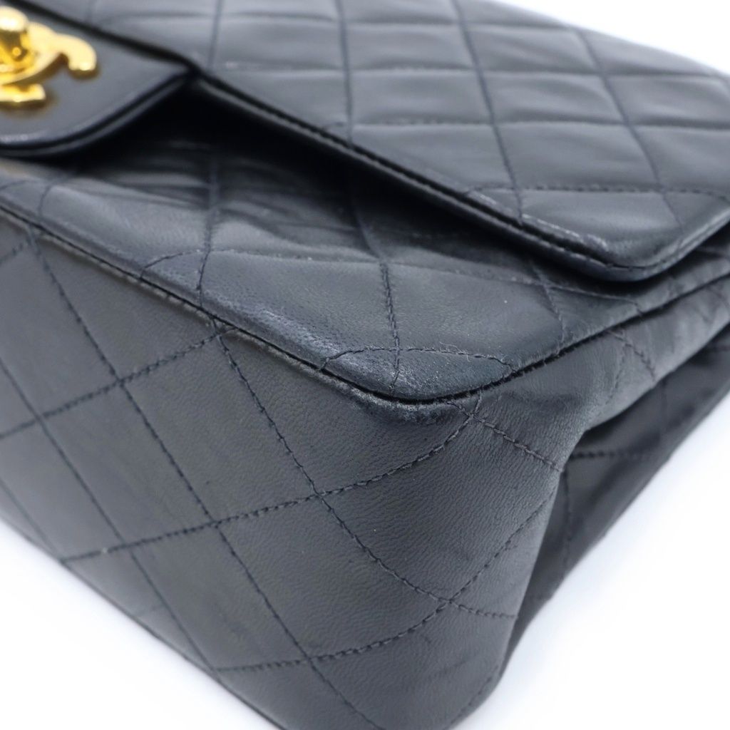 Chanel Quilted 25 Double Flap Chain Shoulder Bag Black Lambskin Gold — view 5