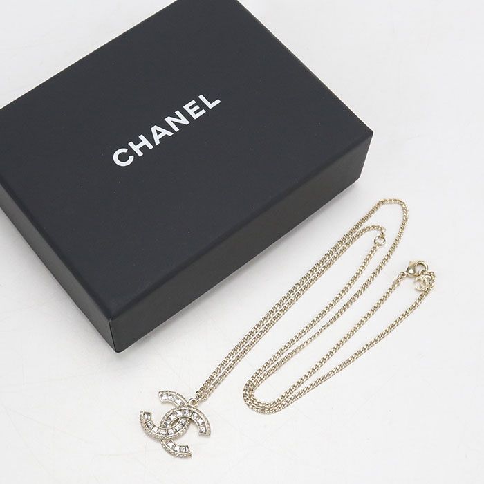 Chanel Rhinestone CC Logo Necklace Metal