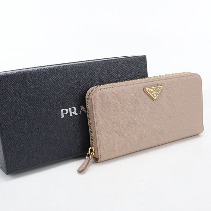 Prada Saffiano Triangle Wallet Zip Around Leather
