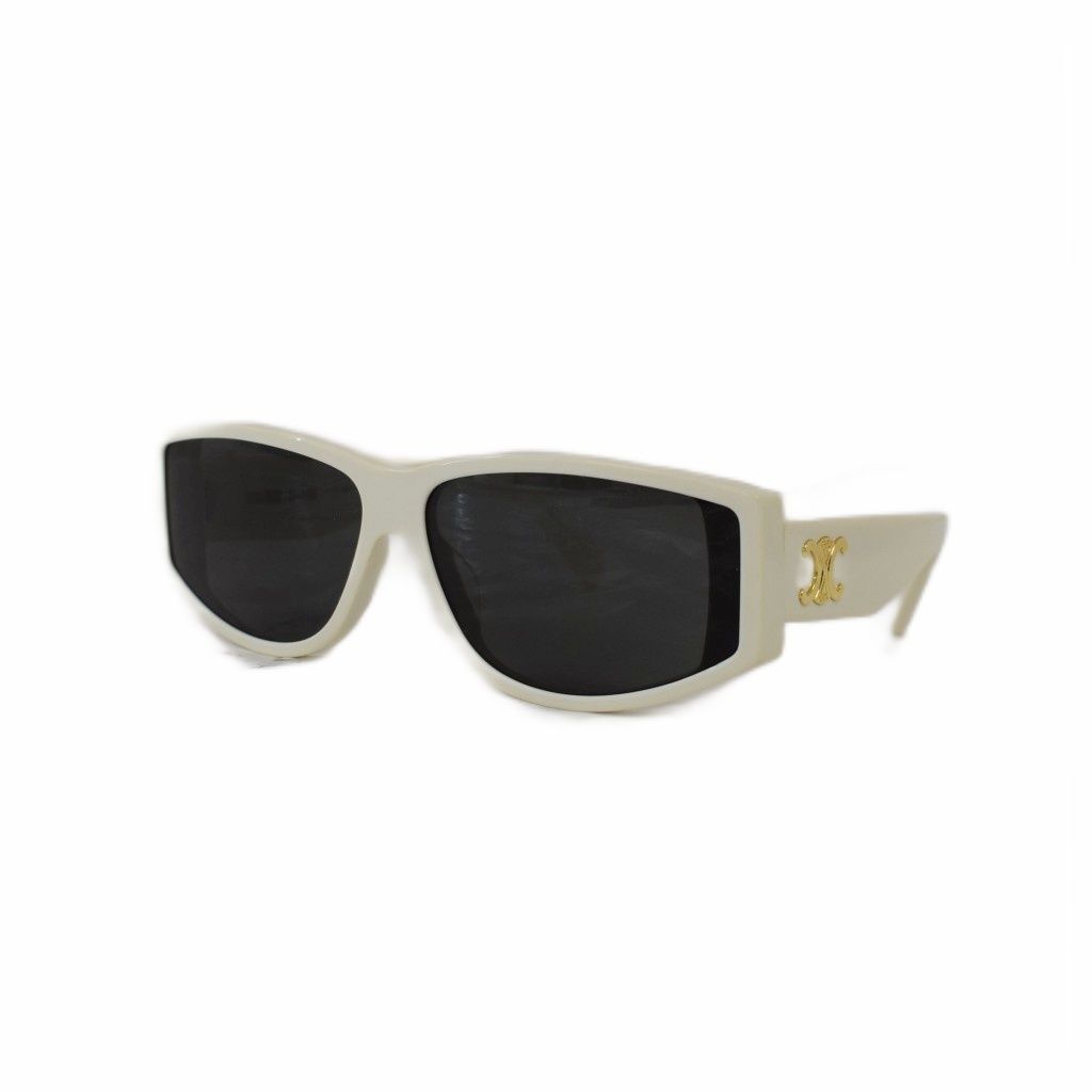 Celine Sunglasses Rectangle Frame Triomphe Logo Gold White Eyewear