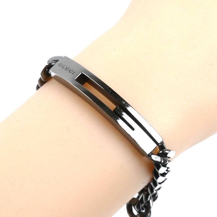 Gucci 925 Sterling Silver Cutout G Black Coating Bracelet 18 — view 6