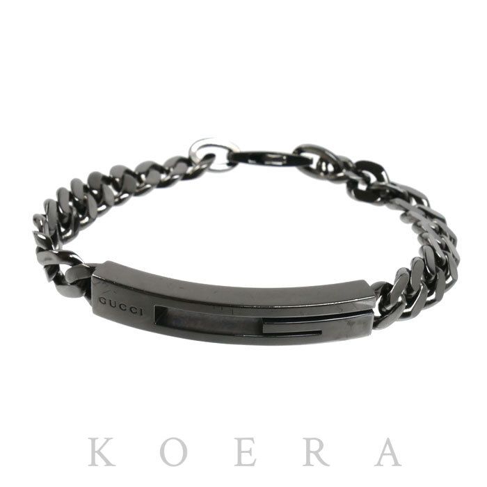 Gucci 925 Sterling Silver Cutout G Black Coating Bracelet 18