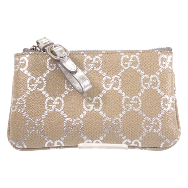 Gucci GG Emblem Key Pouch Coin Purse Metallic Key Case Supreme Canvas Light