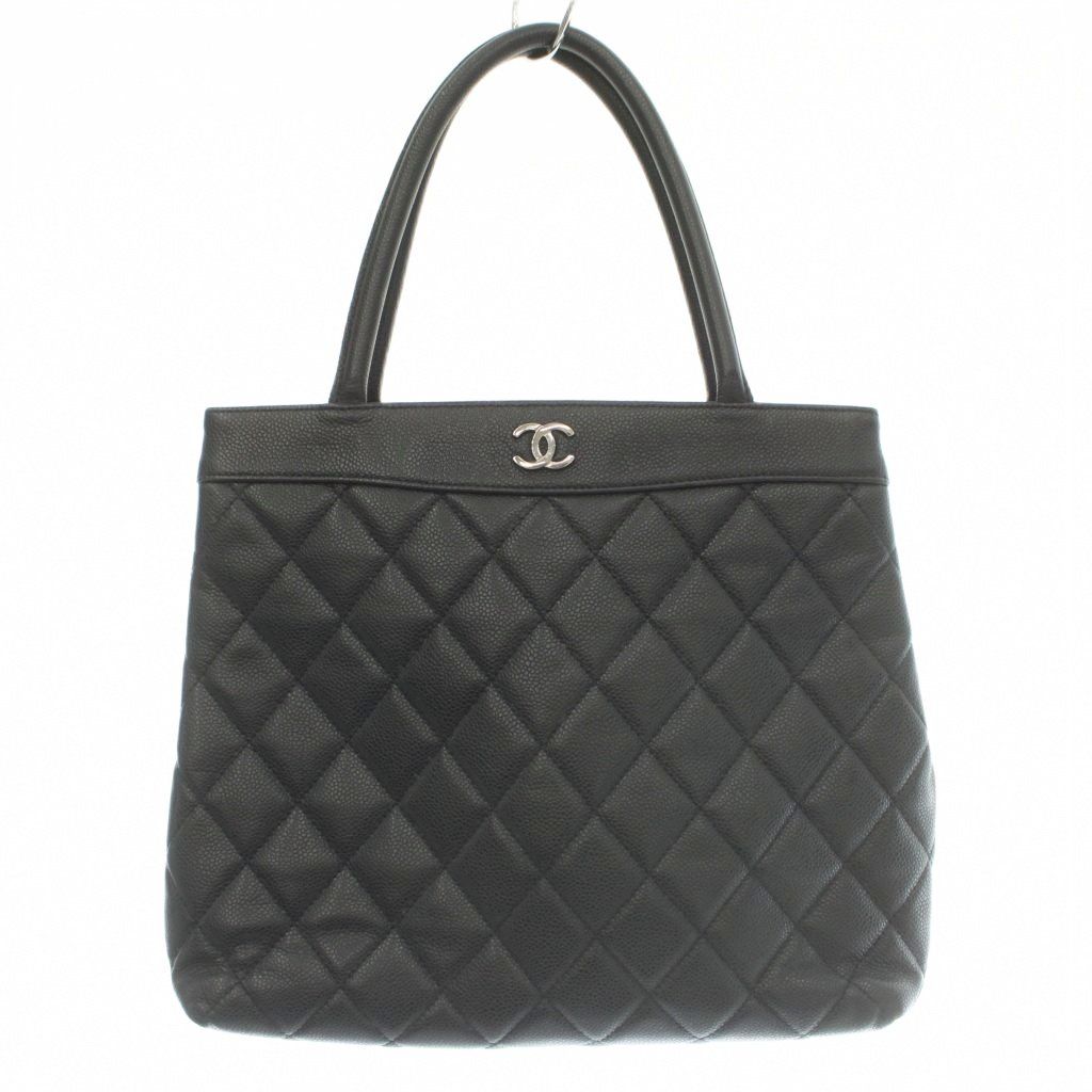 Chanel Quilted Caviar Leather Tote Bag Hand CC Logo Black