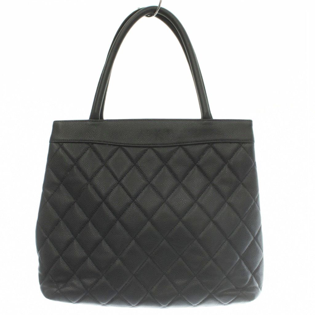 Chanel Quilted Caviar Leather Tote Bag Hand CC Logo Black — view 3