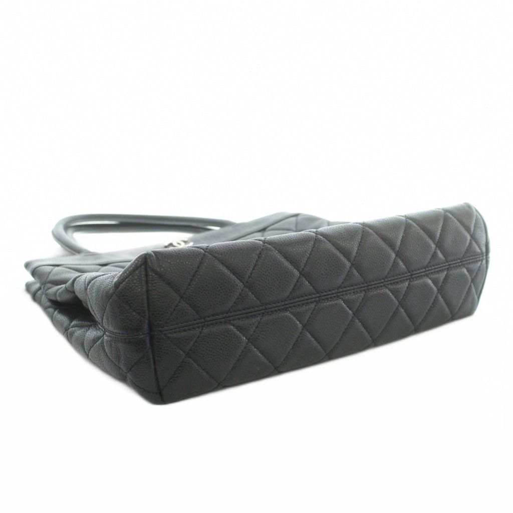 Chanel Quilted Caviar Leather Tote Bag Hand CC Logo Black — view 7