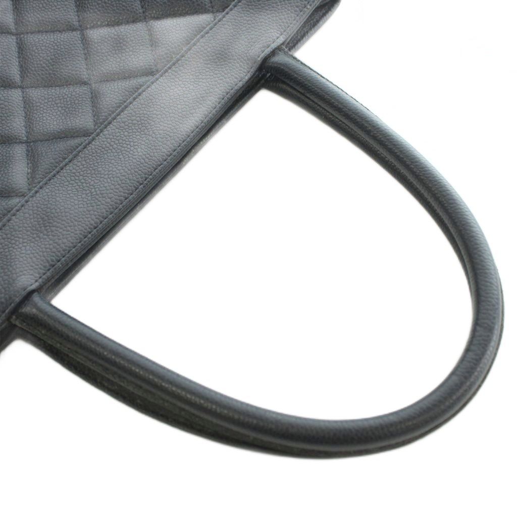 Chanel Quilted Caviar Leather Tote Bag Hand CC Logo Black — view 6
