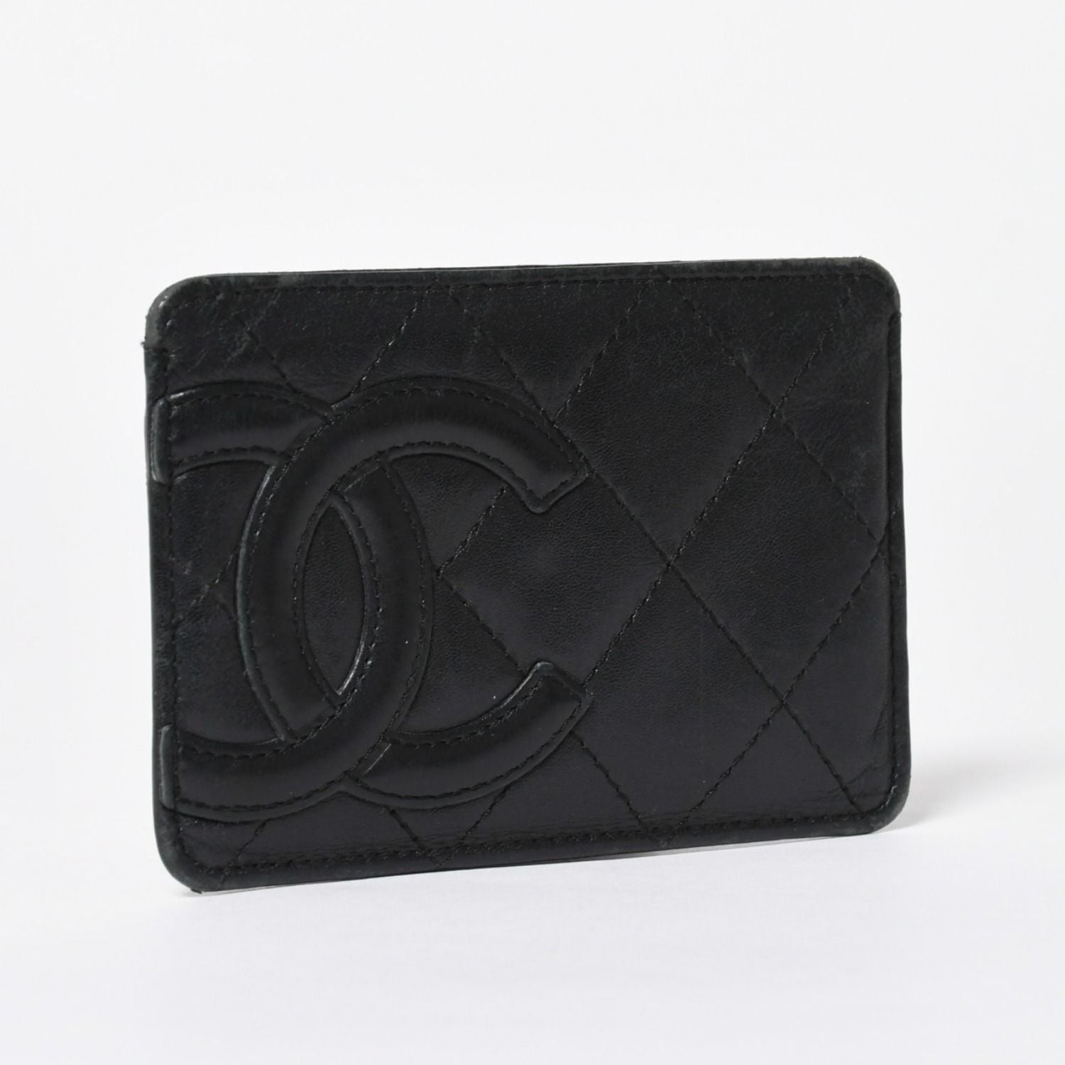 Chanel Cambon Line Card Case CC Logo Lambskin Black Pink — view 3