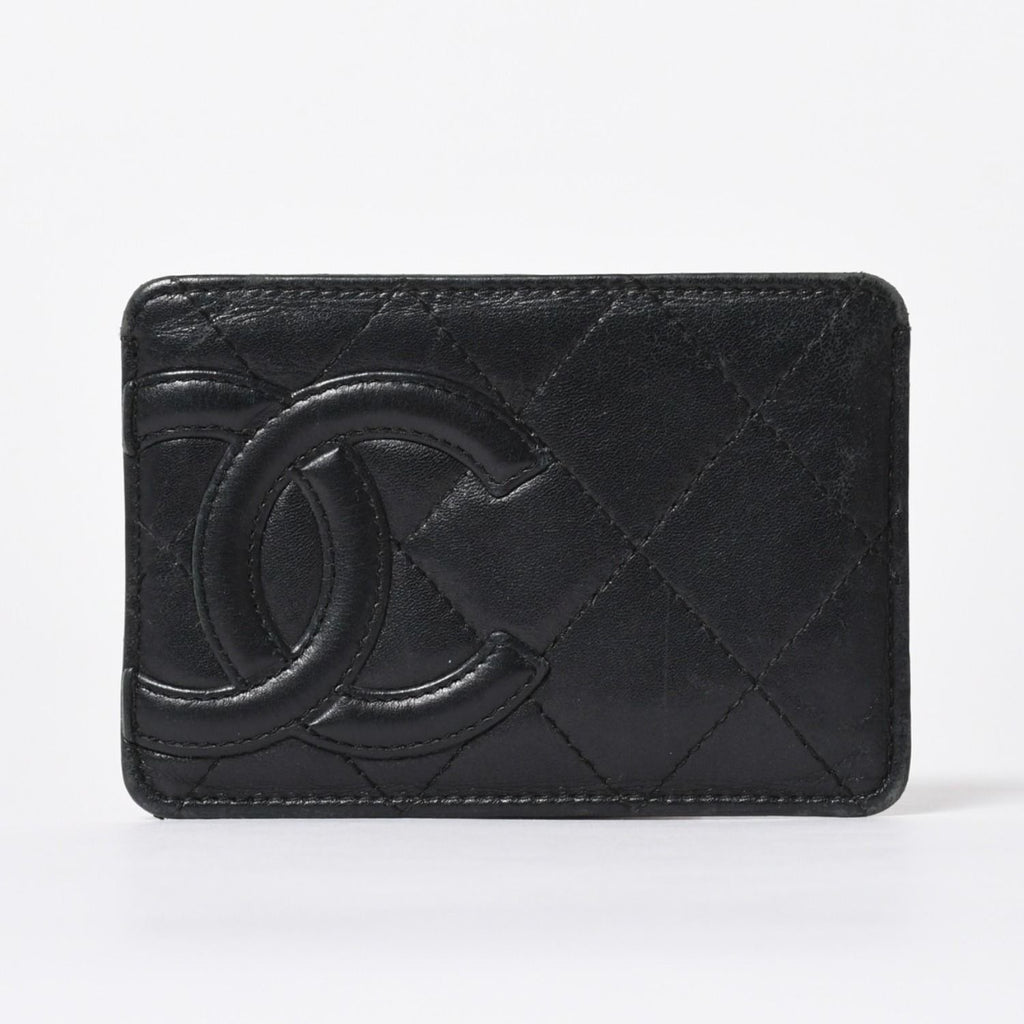 Chanel Cambon Line Card Case CC Logo Lambskin Black Pink