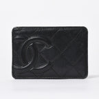 Chanel Cambon Line Card Case CC Logo Lambskin Black Pink