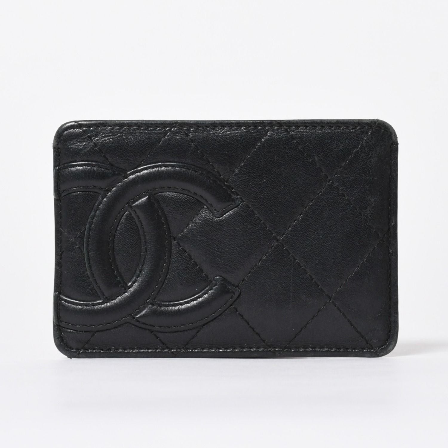 Chanel Cambon Line Card Case CC Logo Lambskin Black Pink