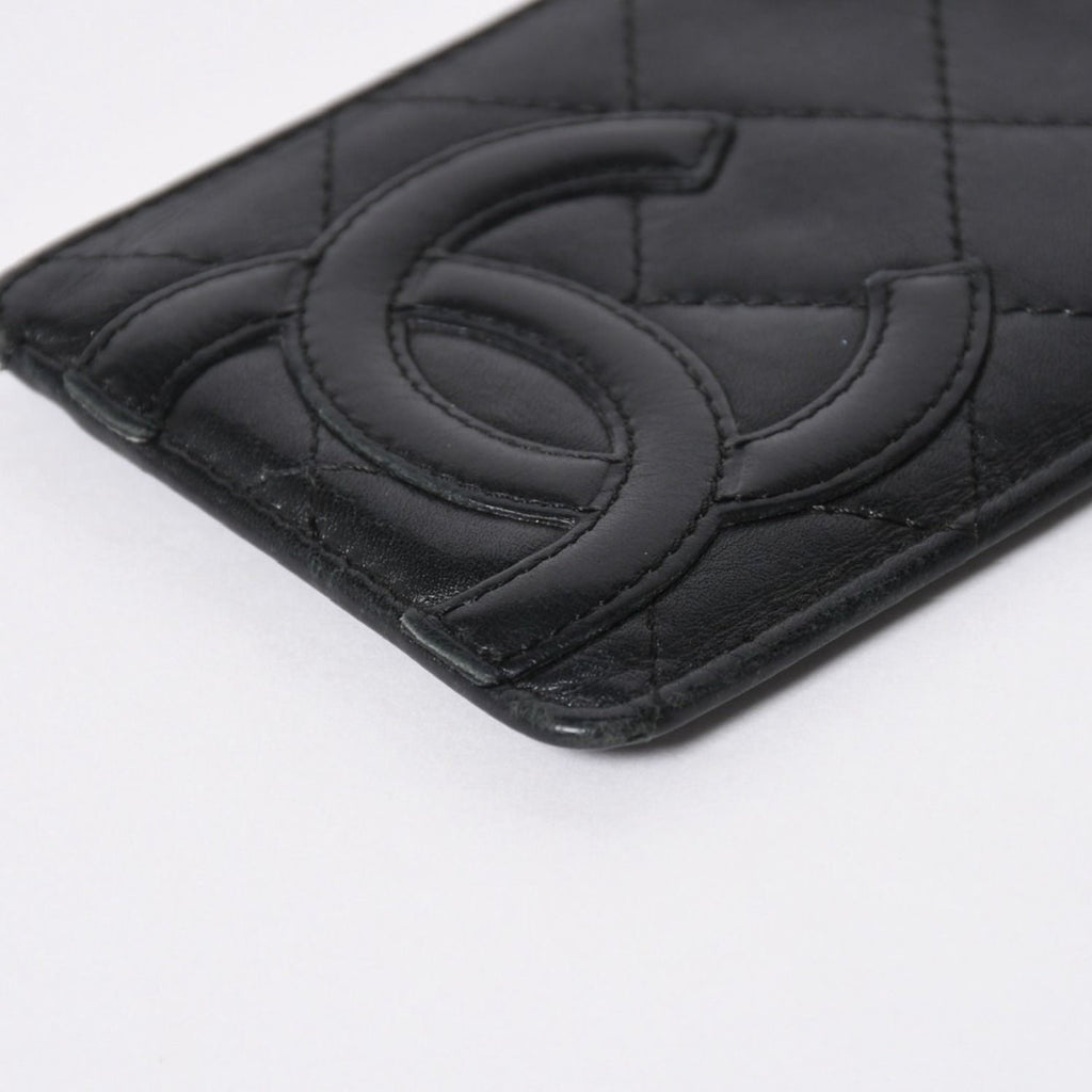 Chanel Cambon Line Card Case CC Logo Lambskin Black Pink — view 6