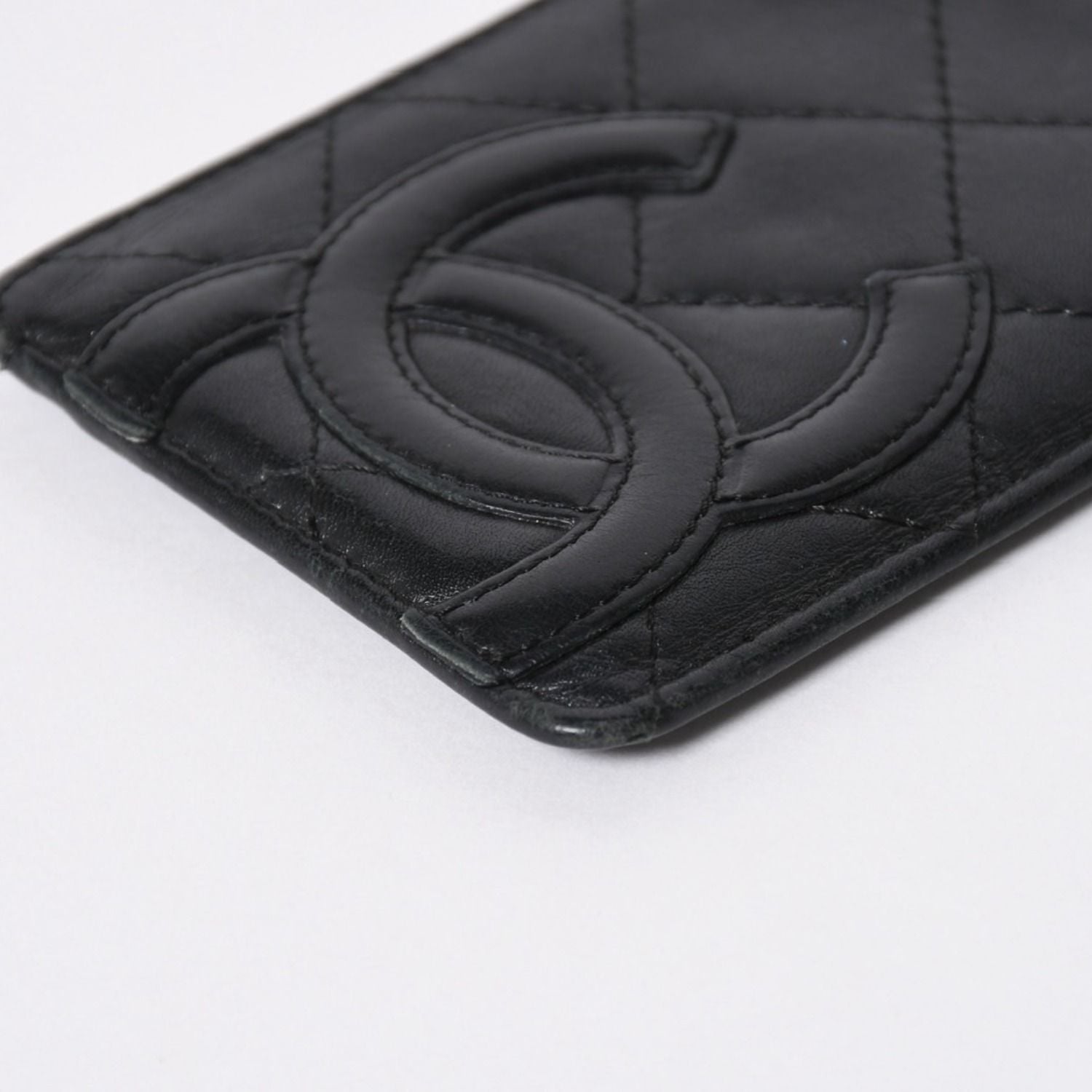 Chanel Cambon Line Card Case CC Logo Lambskin Black Pink — view 6