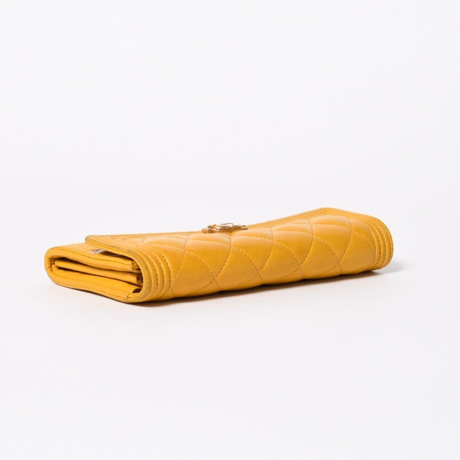 Chanel Boy Wallet CC Logo Lambskin Yellow Gold — view 6