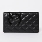 Chanel Cambon Line Wallet CC Logo Patch Calfskin Black Pink Silver