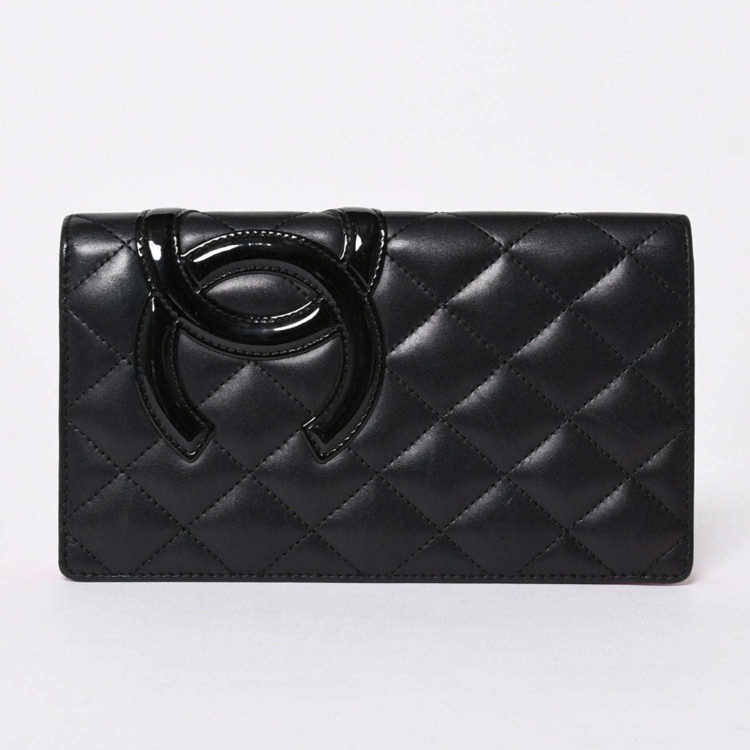 Chanel Cambon Line Wallet CC Logo Patch Calfskin Black Pink Silver