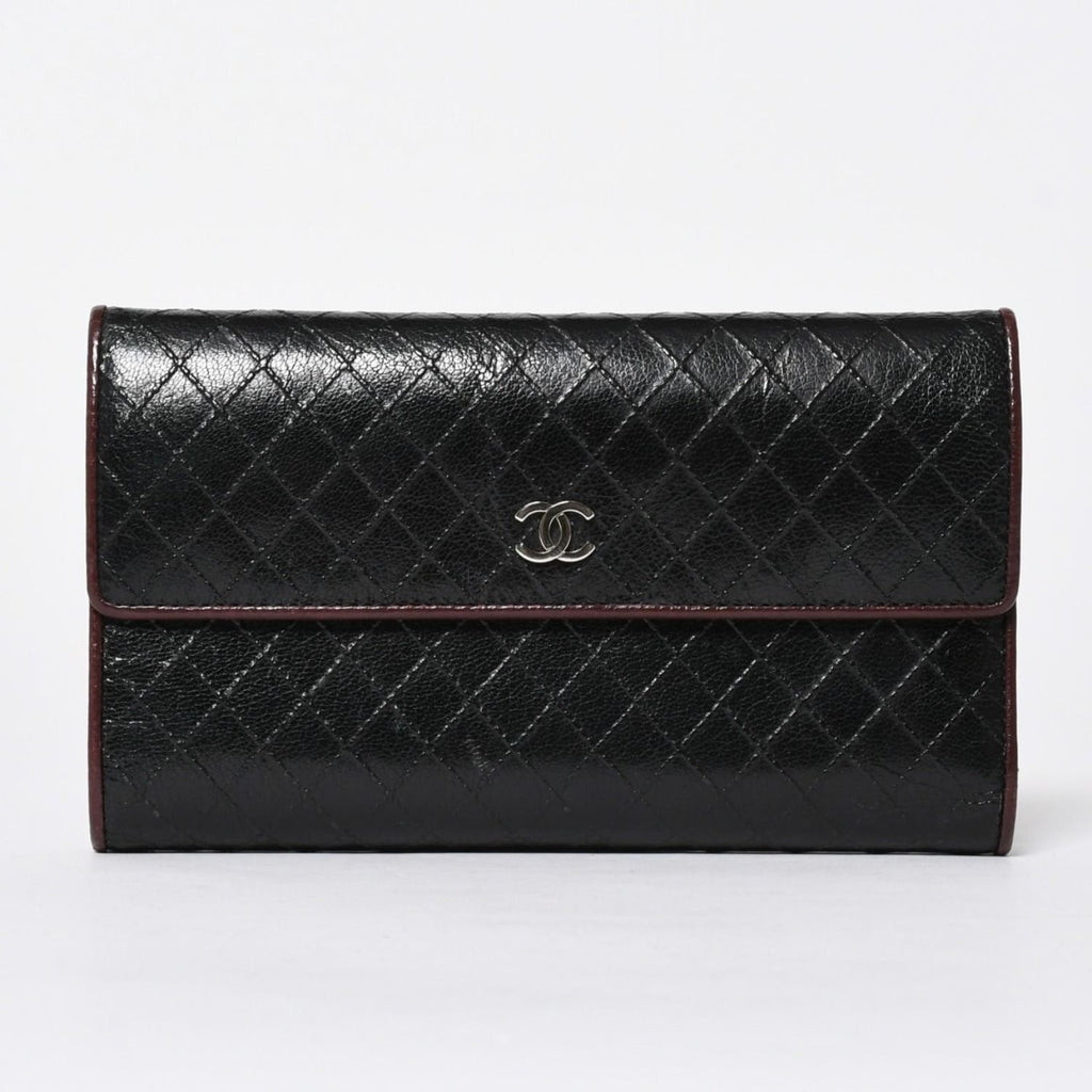Chanel Bicolor Wallet CC Logo Calfskin Black Bordeaux Silver