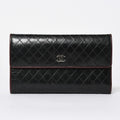 Chanel Bicolor Wallet CC Logo Calfskin Black Bordeaux Silver
