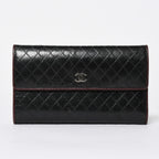 Chanel Bicolor Wallet CC Logo Calfskin Black Bordeaux Silver