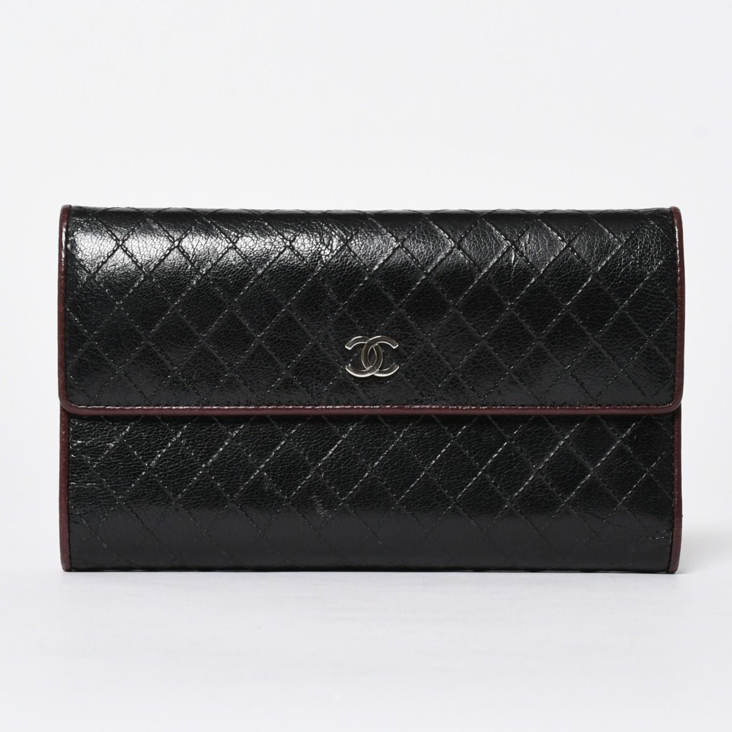 Chanel Bicolor Wallet CC Logo Calfskin Black Bordeaux Silver