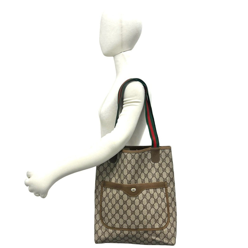 Gucci Vintage GG Pattern Logo Sherry Line Leather Tote Bag Brown — view 2