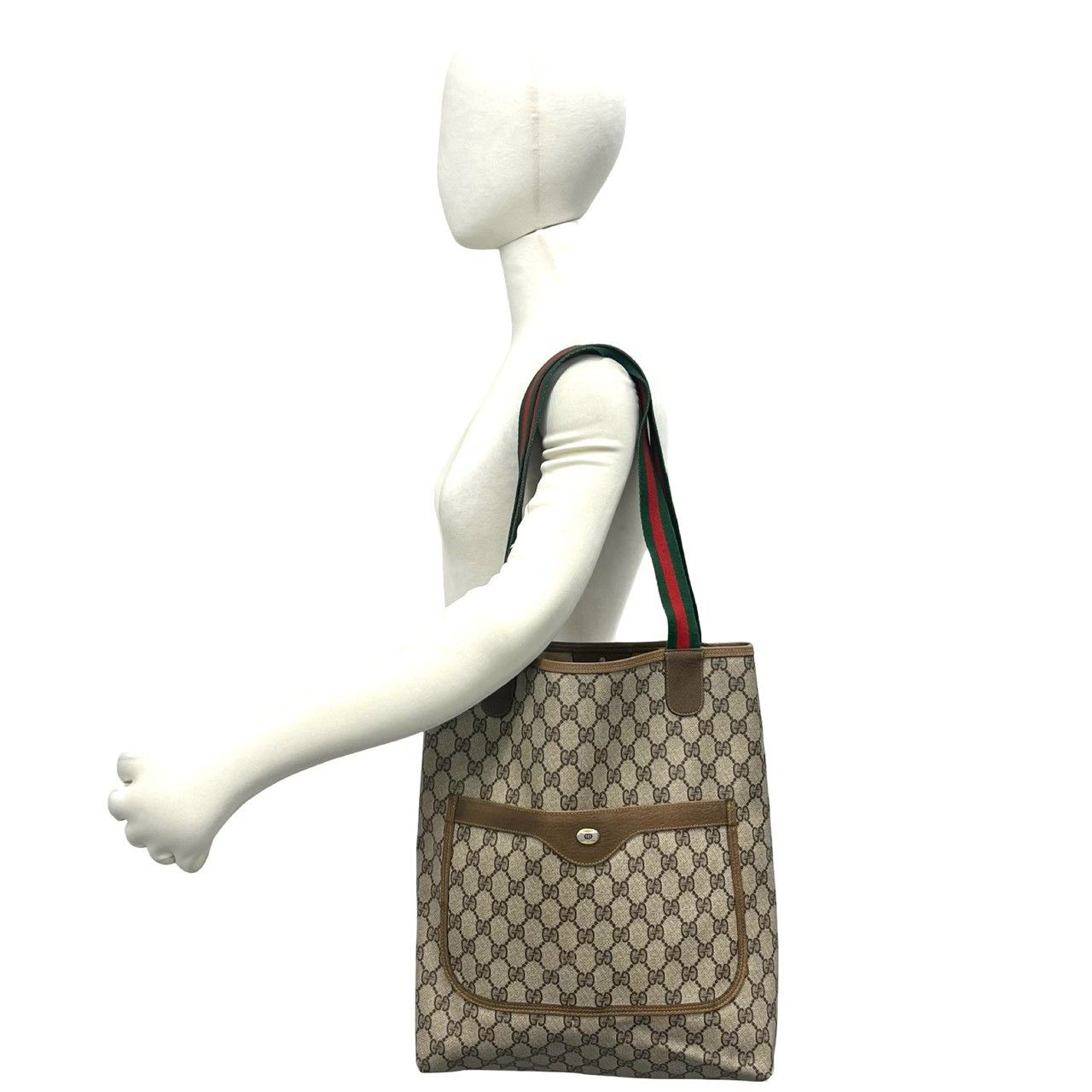 Gucci Vintage GG Pattern Logo Sherry Line Leather Tote Bag Brown — view 2