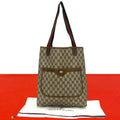 Gucci Vintage GG Pattern Logo Sherry Line Leather Tote Bag Brown