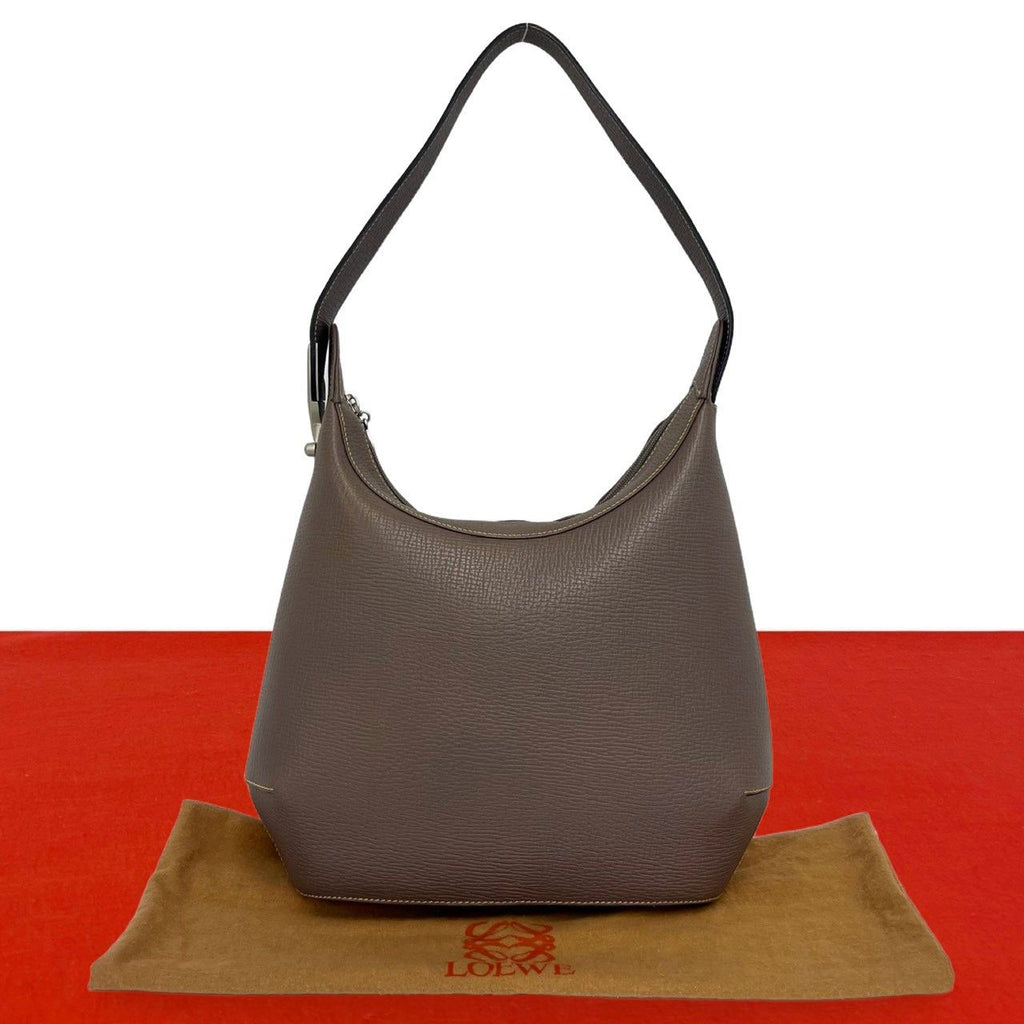 Loewe Vintage Logo Leather Shoulder Bag Tote Pink Brown