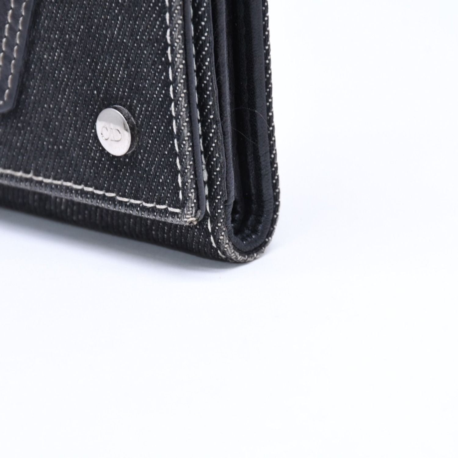 Dior Logo Button Bifold Wallet Denim Black Gray — view 4