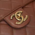 Chanel Quilted Tote Shoulder Bag Caviar Leather Brown Gold CC Logo Turnlock — view 7