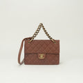 Chanel Quilted Tote Shoulder Bag Caviar Leather Brown Gold CC Logo Turnlock