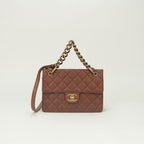 Chanel Quilted Tote Shoulder Bag Caviar Leather Brown Gold CC Logo Turnlock