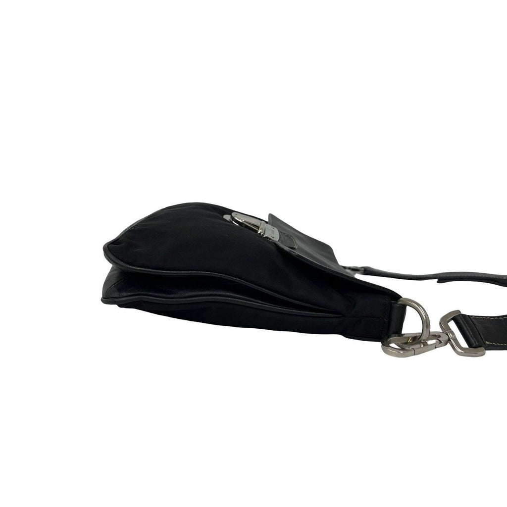 Prada Triangle Logo Tessuto Nylon Leather Shoulder Bag Pochette Crossbody Black — view 6