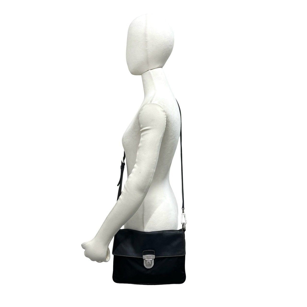 Prada Triangle Logo Tessuto Nylon Leather Shoulder Bag Pochette Crossbody Black — view 2