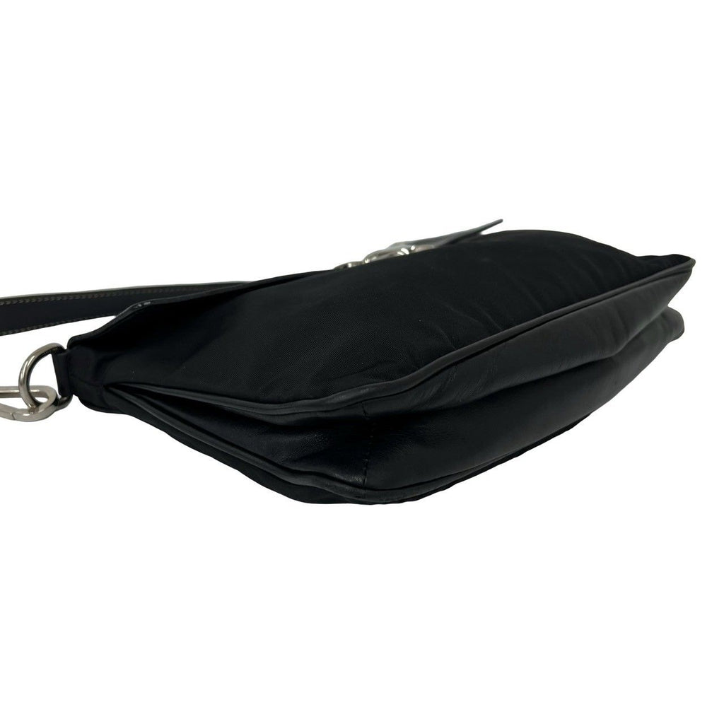 Prada Triangle Logo Tessuto Nylon Leather Shoulder Bag Pochette Crossbody Black — view 7