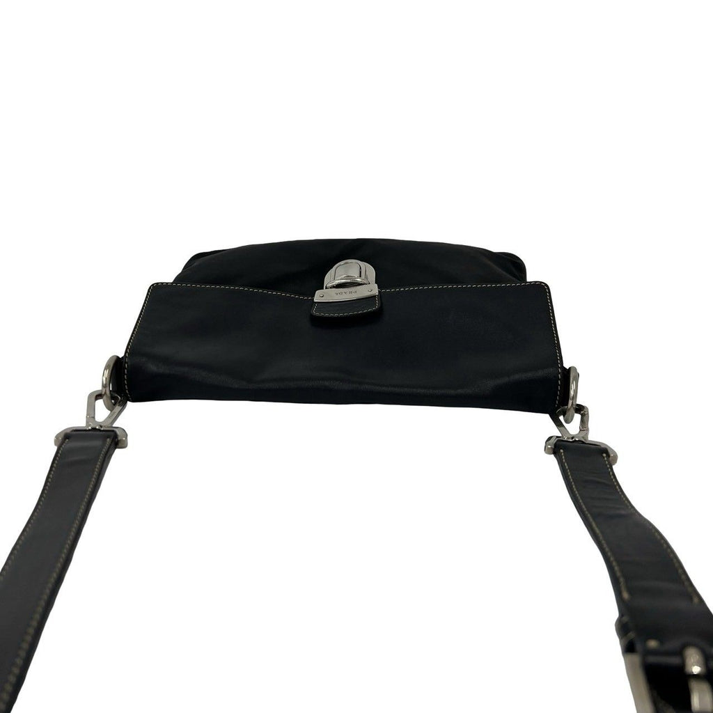 Prada Triangle Logo Tessuto Nylon Leather Shoulder Bag Pochette Crossbody Black — view 4