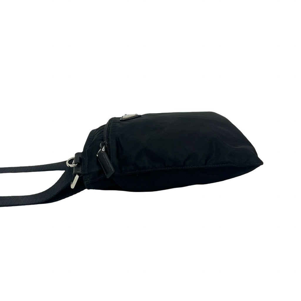 Prada Triangle Logo Tessuto Pocono Nylon Leather Shoulder Bag Crossbody Black — view 5