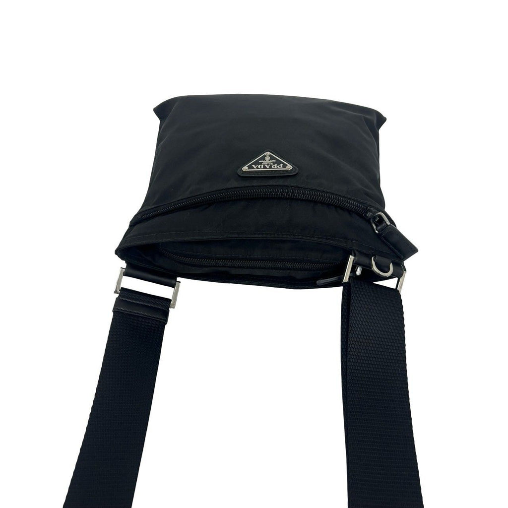 Prada Triangle Logo Tessuto Pocono Nylon Leather Shoulder Bag Crossbody Black — view 4