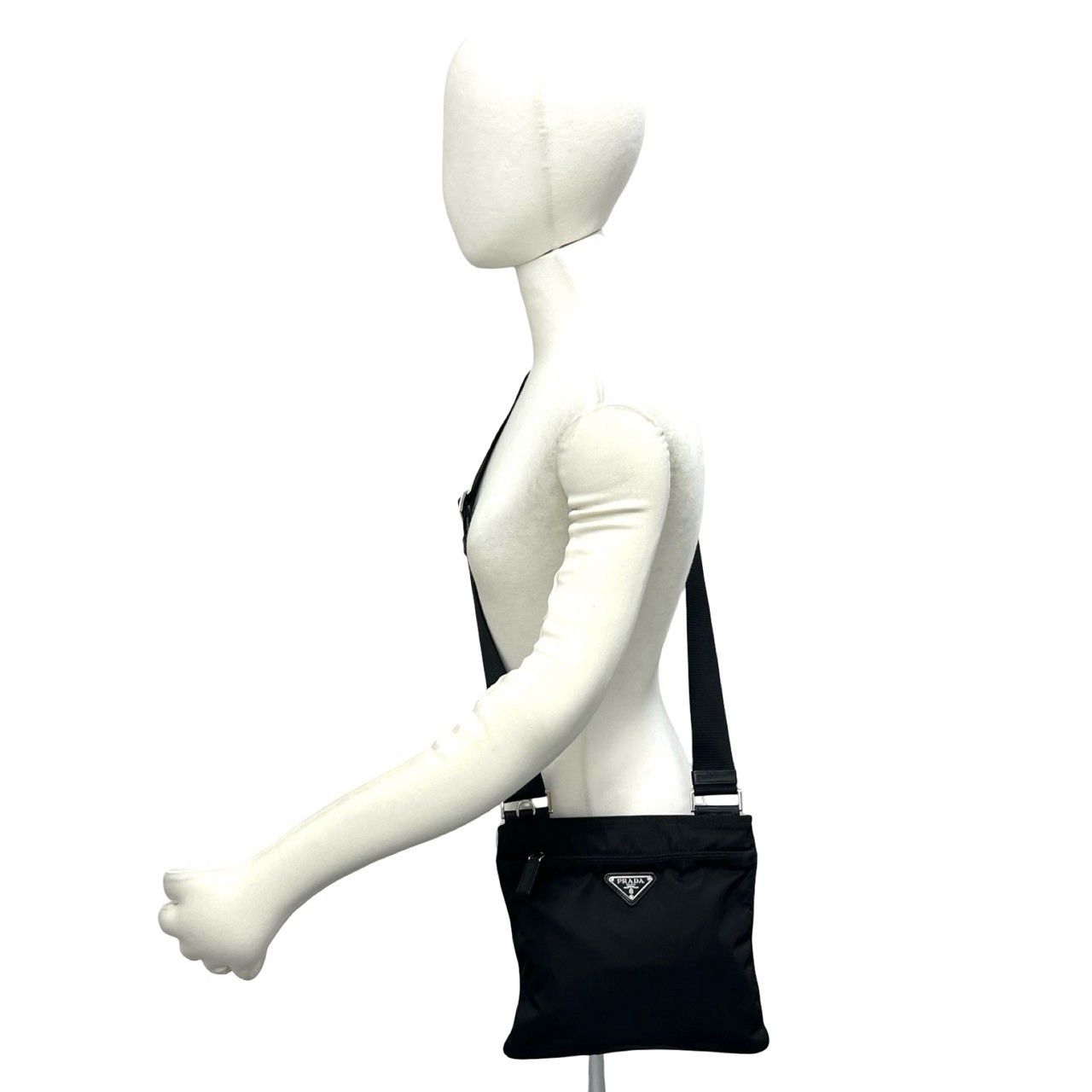 Prada Triangle Logo Tessuto Pocono Nylon Leather Shoulder Bag Crossbody Black — view 2