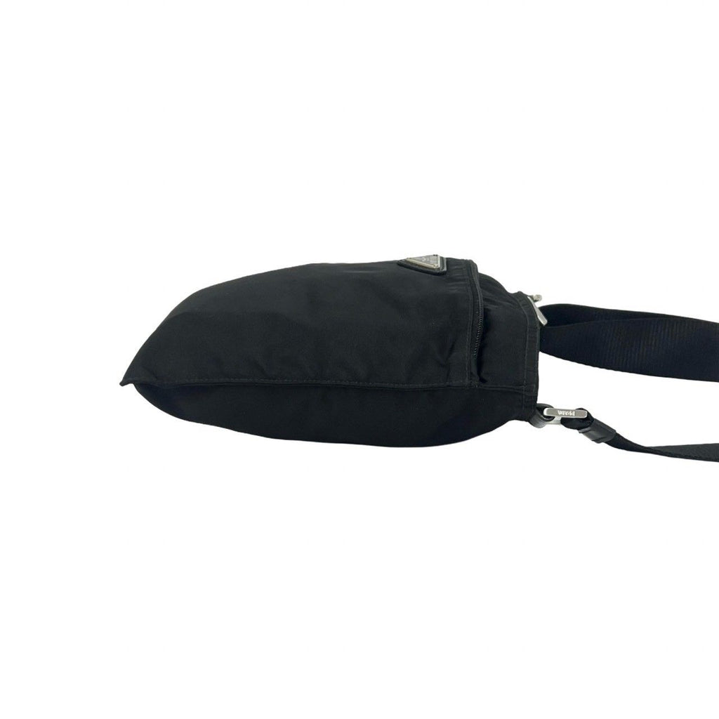 Prada Triangle Logo Tessuto Pocono Nylon Leather Shoulder Bag Crossbody Black — view 6