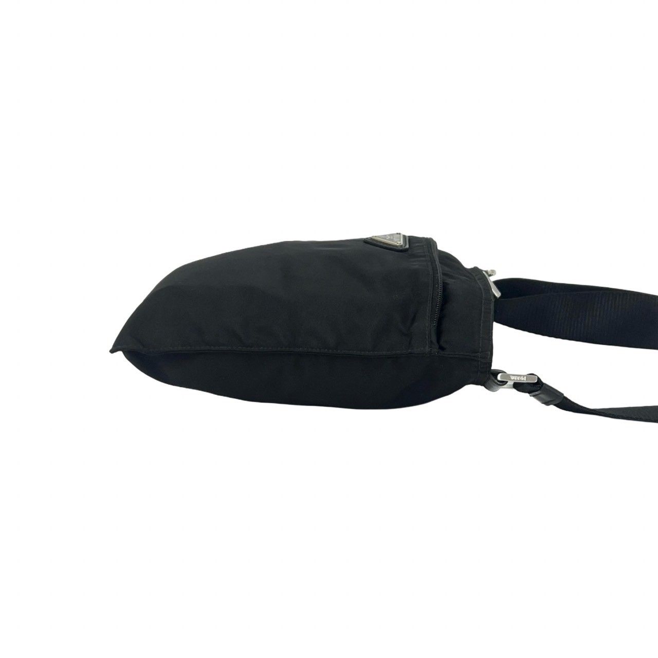 Prada Triangle Logo Tessuto Pocono Nylon Leather Shoulder Bag Crossbody Black — view 6
