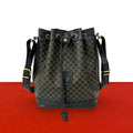 Celine Vintage Macadam Blason Pattern Leather Drawstring Shoulder Bag Pochette