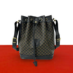 Celine Vintage Macadam Blason Pattern Leather Drawstring Shoulder Bag Pochette