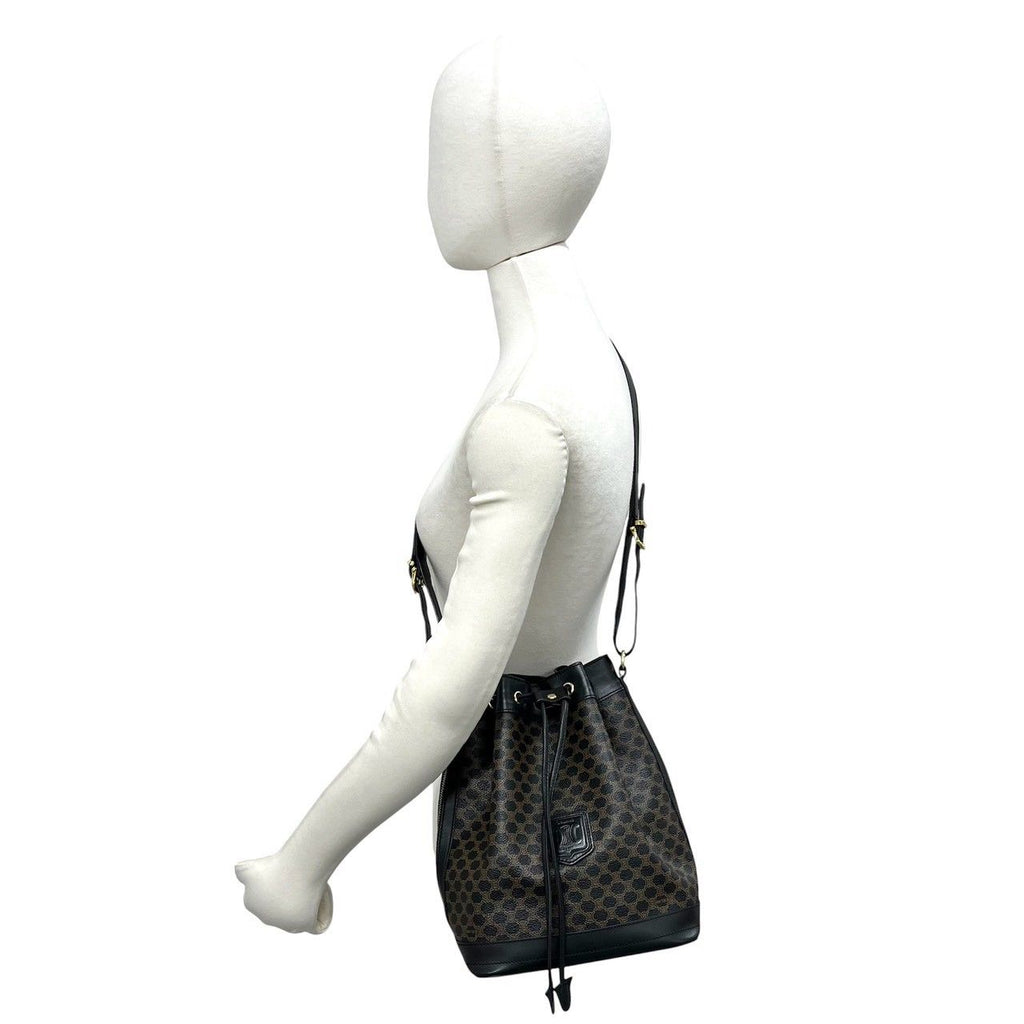 Celine Vintage Macadam Blason Pattern Leather Drawstring Shoulder Bag Pochette — view 2