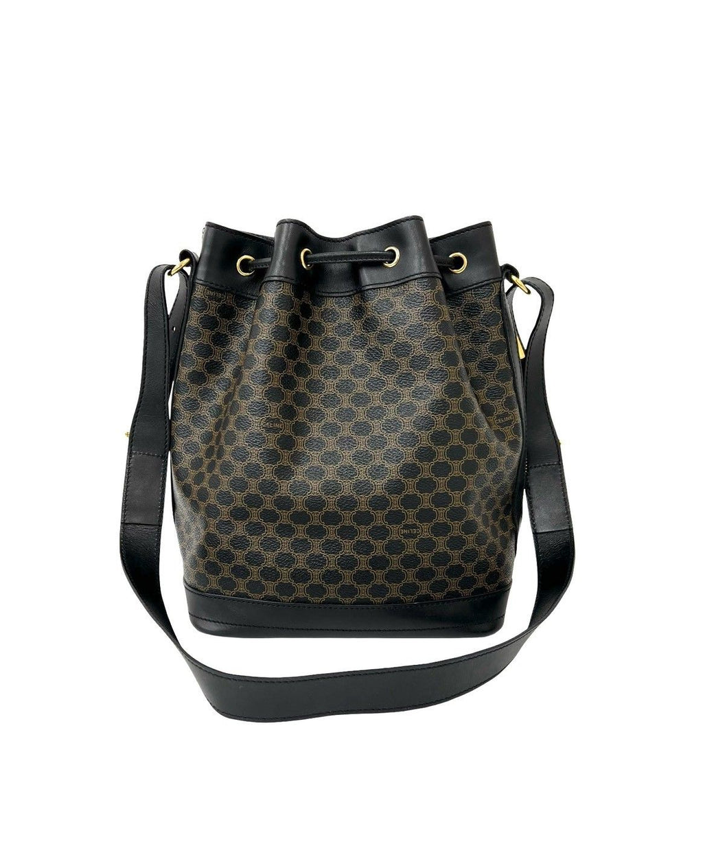 Celine Vintage Macadam Blason Pattern Leather Drawstring Shoulder Bag Pochette — view 3