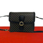 Celine Macadam Blason Pattern Triomphe Logo Leather Shoulder Bag Pochette Black