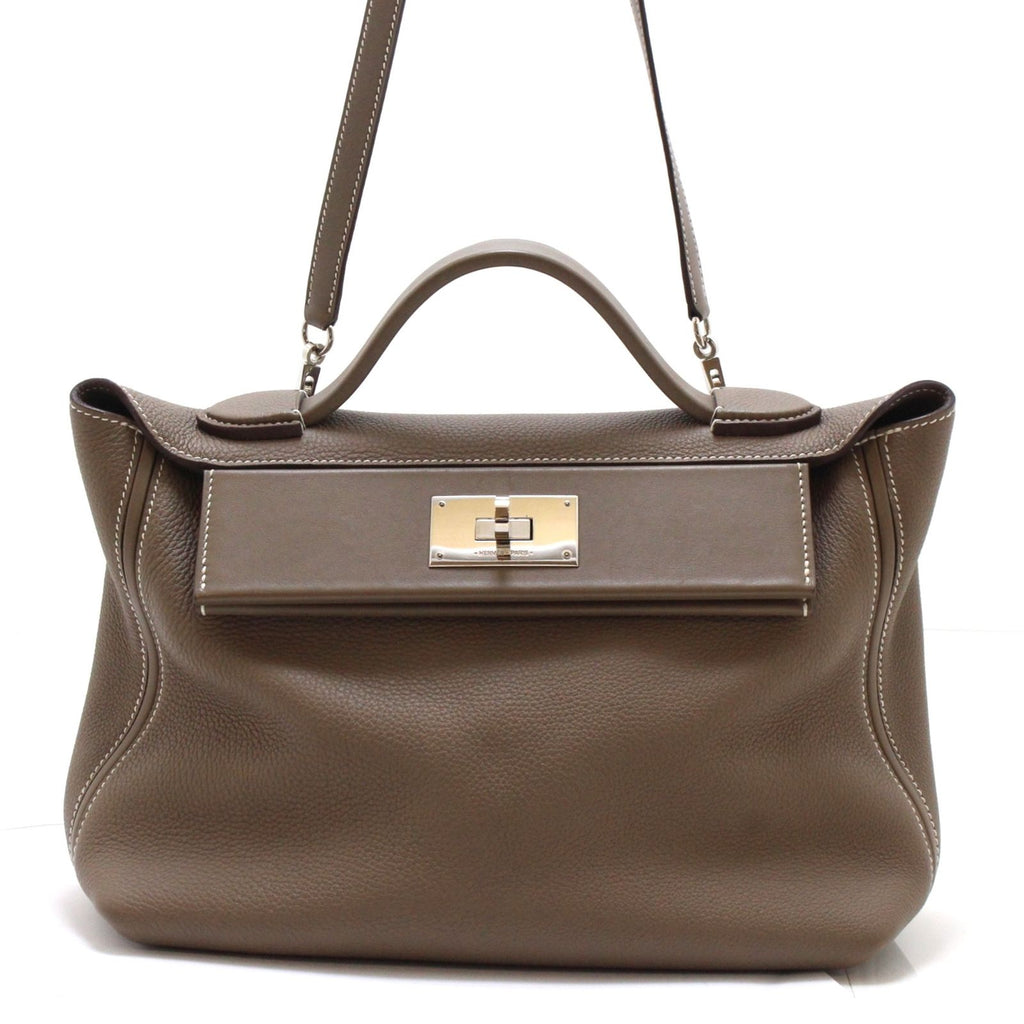 Hermes Sac Vanquatre 29 24/24 Shoulder Bag Evercolor Veau Swift Etoupe Palladium