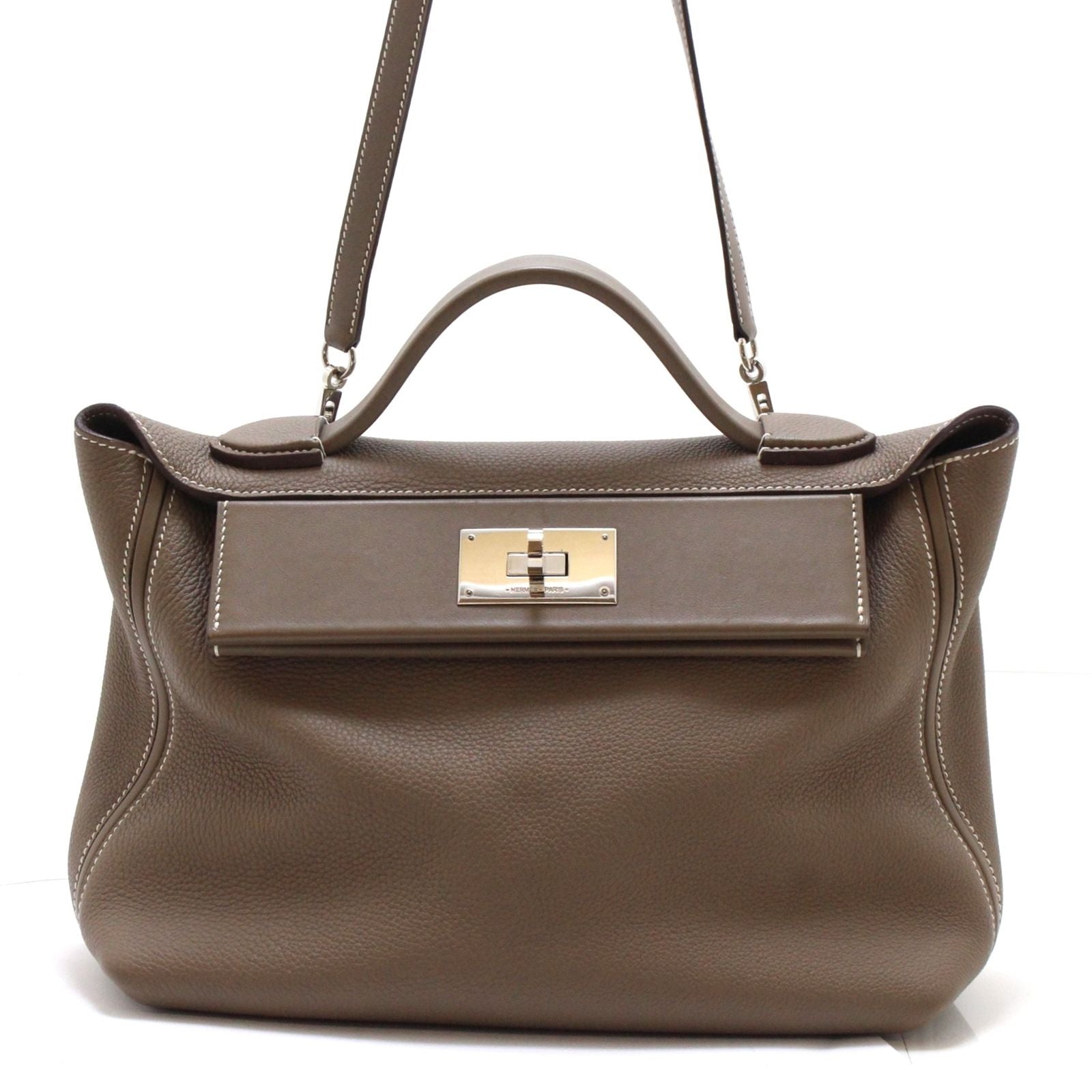 Hermes Sac Vanquatre 29 24/24 Shoulder Bag Evercolor Veau Swift Etoupe Palladium